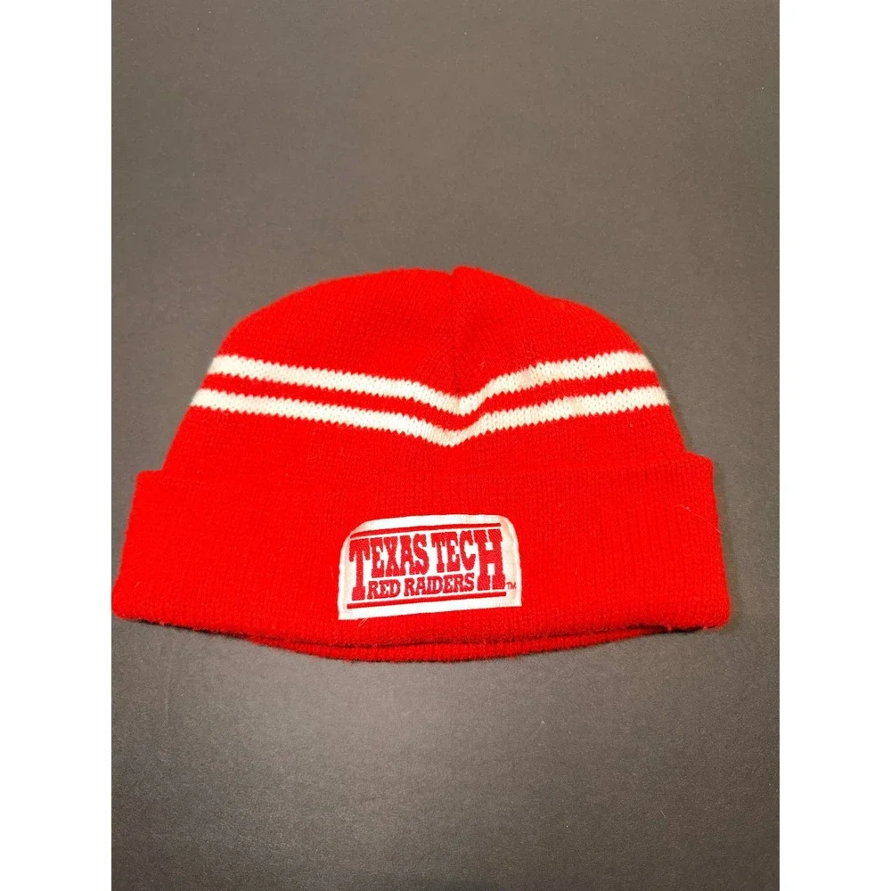 Vintage Lil Fan Texas Tech Red Raiders Beanie Striped Knit Cap USA Sz 2-7